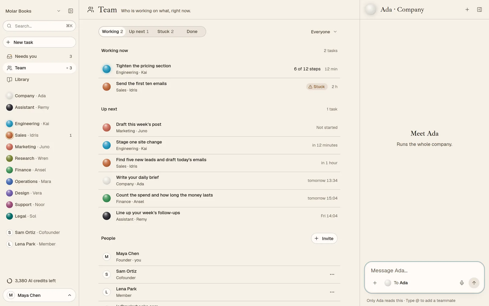 The Team page: what is working now and what is up next
