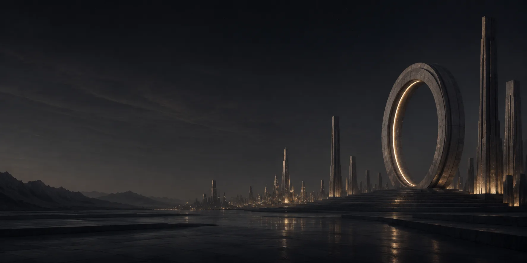 aeqi footer scenery — monument at dawn